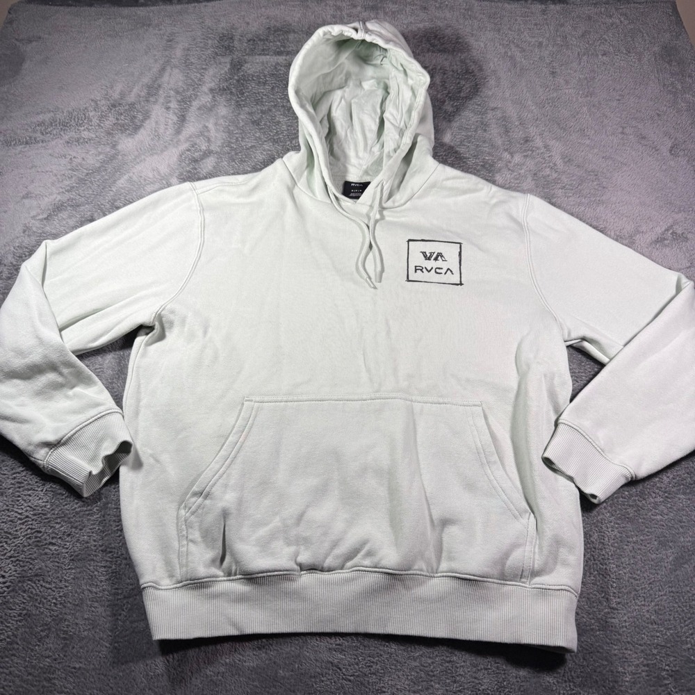 RVCA‎ VA Box Logo Hoodie Mens Medium Mint Green Pullover Sweatshirt Skate Surf